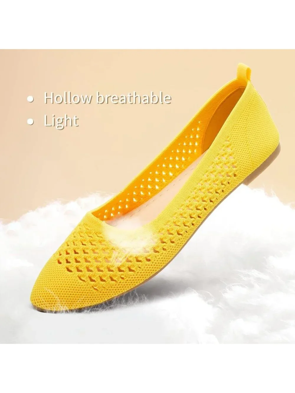 Women's Yellow Comfortable Knit Pointed Toe Slip On Business Casual Ballet Flats